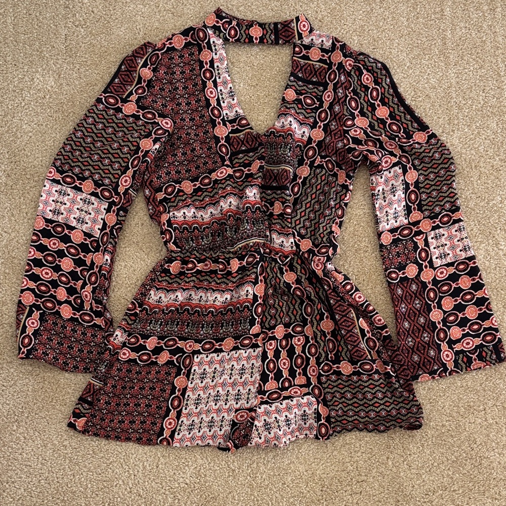 Want and Need Patterned Long Sleeve Romper